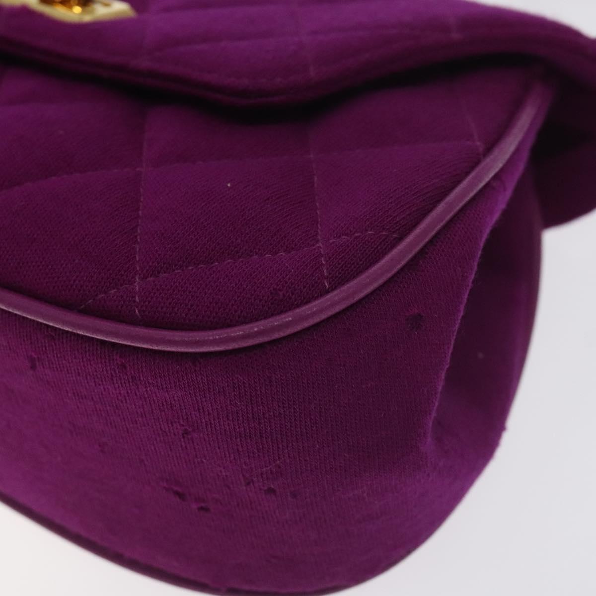 CHANEL Matelasse Hand Bag cotton Purple Gold CC Auth 131194