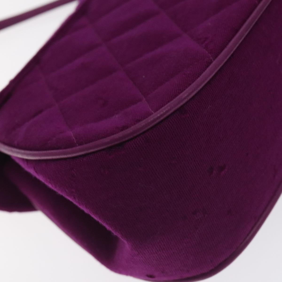 CHANEL Matelasse Hand Bag cotton Purple Gold CC Auth 131194