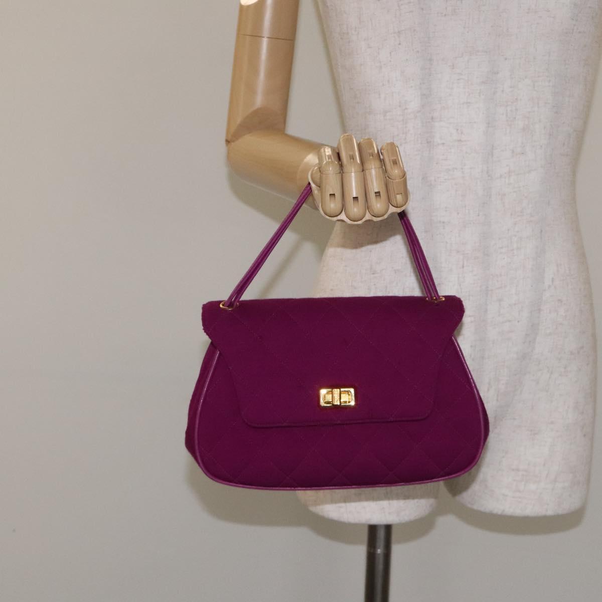 CHANEL Matelasse Hand Bag cotton Purple Gold CC Auth 131194