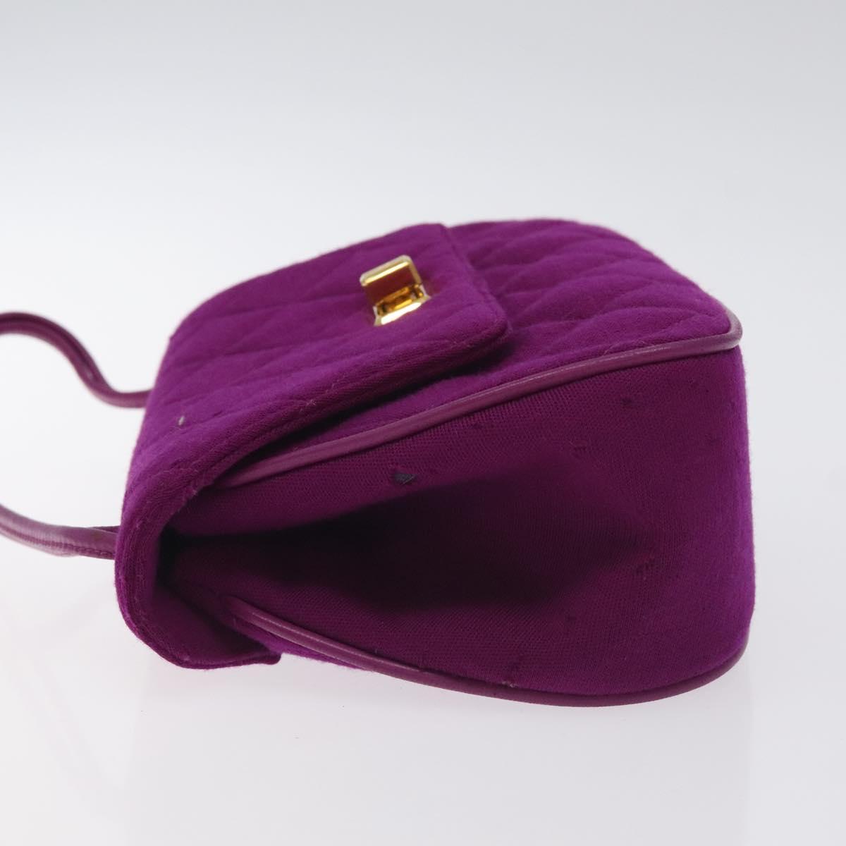 CHANEL Matelasse Hand Bag cotton Purple Gold CC Auth 131194