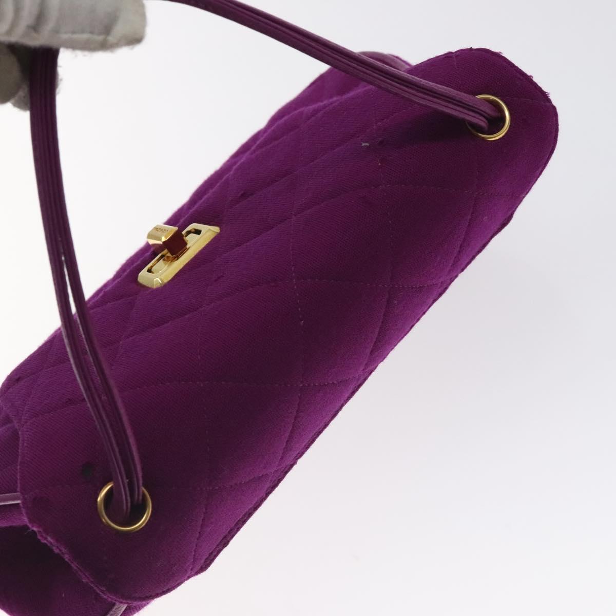 CHANEL Matelasse Hand Bag cotton Purple Gold CC Auth 131194
