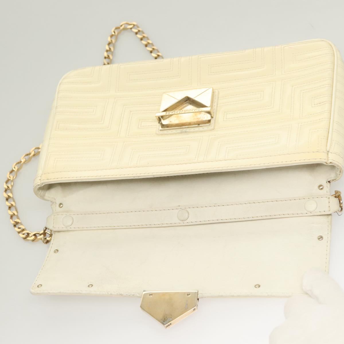 Gianni Versace Chain Shoulder Bag Enamel Cream Gold Auth 131196