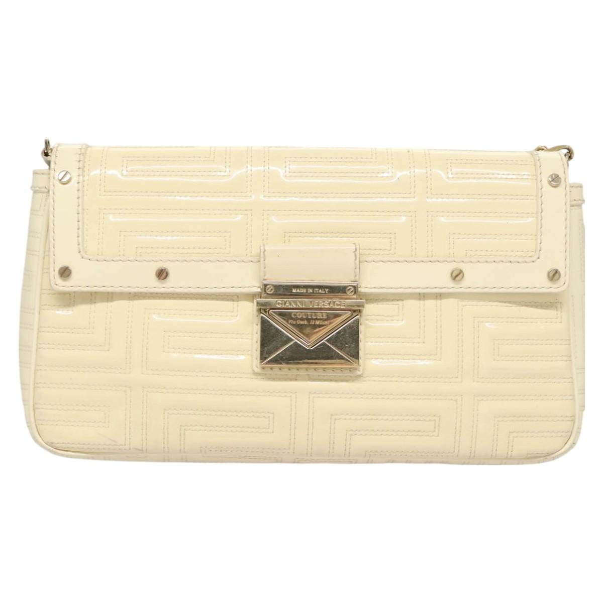 Gianni Versace Chain Shoulder Bag Enamel Cream Gold Auth 131196