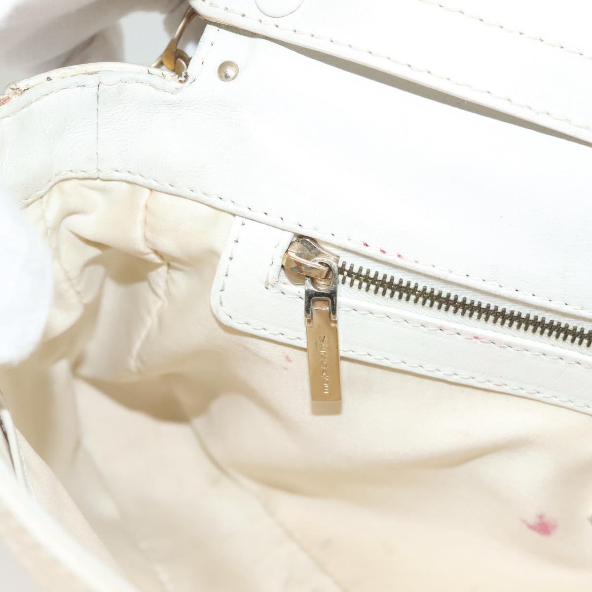 Gianni Versace Chain Shoulder Bag Enamel Cream Gold Auth 131196
