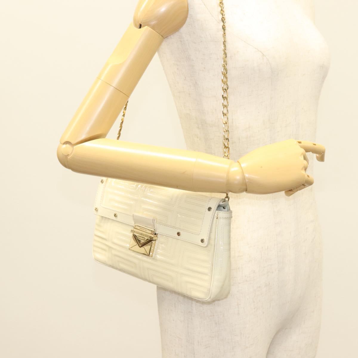 Gianni Versace Chain Shoulder Bag Enamel Cream Gold Auth 131196