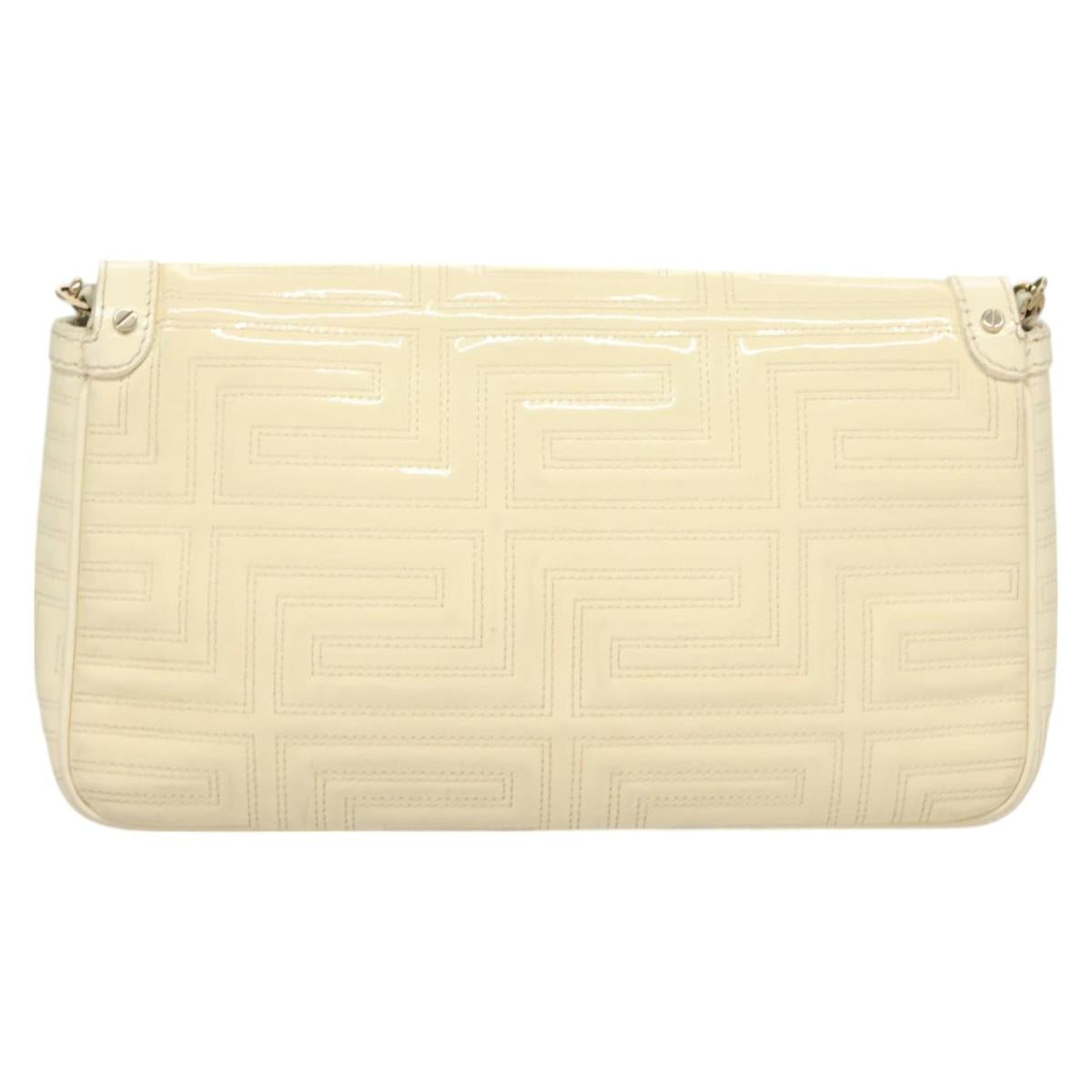 Gianni Versace Chain Shoulder Bag Enamel Cream Gold Auth 131196