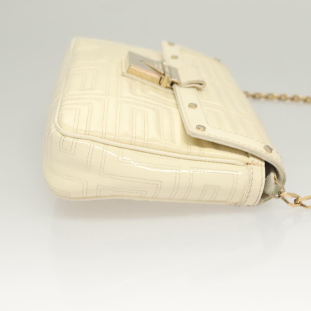 Gianni Versace Chain Shoulder Bag Enamel Cream Gold Auth 131196