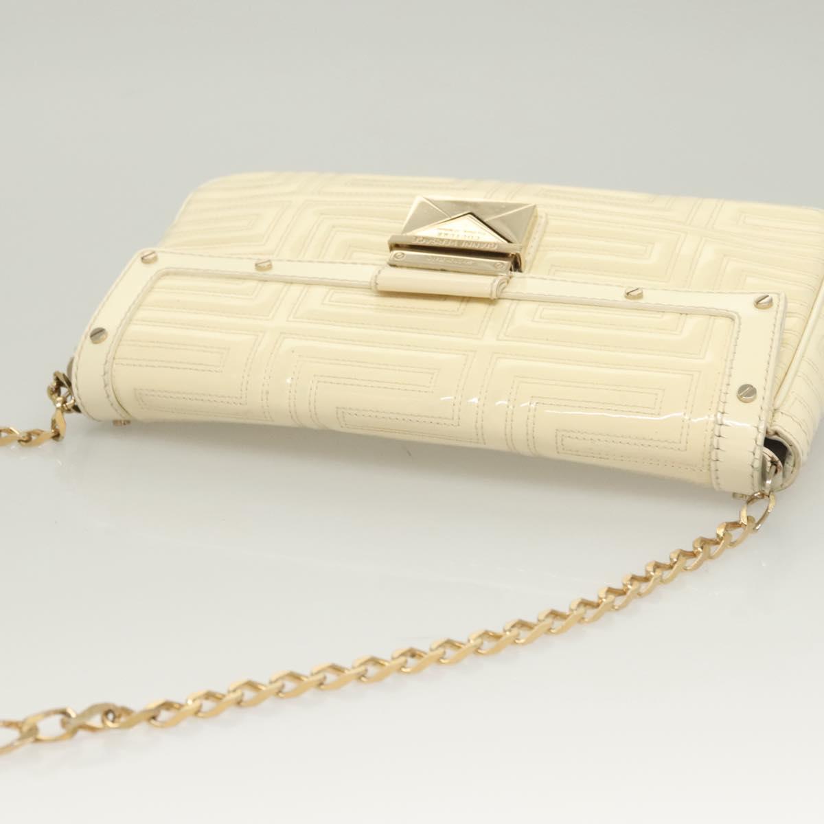 Gianni Versace Chain Shoulder Bag Enamel Cream Gold Auth 131196