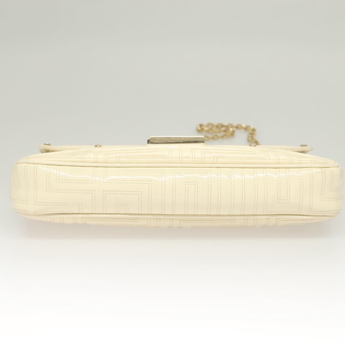 Gianni Versace Chain Shoulder Bag Enamel Cream Gold Auth 131196