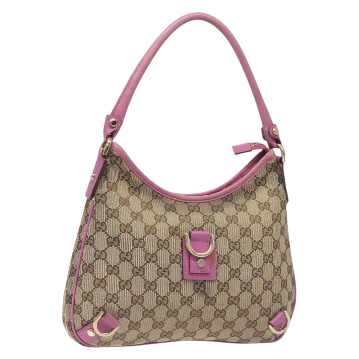 GUCCI GG Canvas Abbey Shoulder Bag Beige Gold 130738 Auth 131333