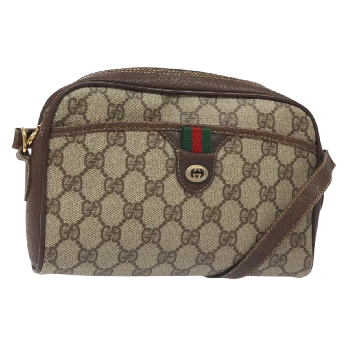 GUCCI GG Supreme Web Sherry Line Bag PVC Beige Gold 116 02 089 Auth 131337