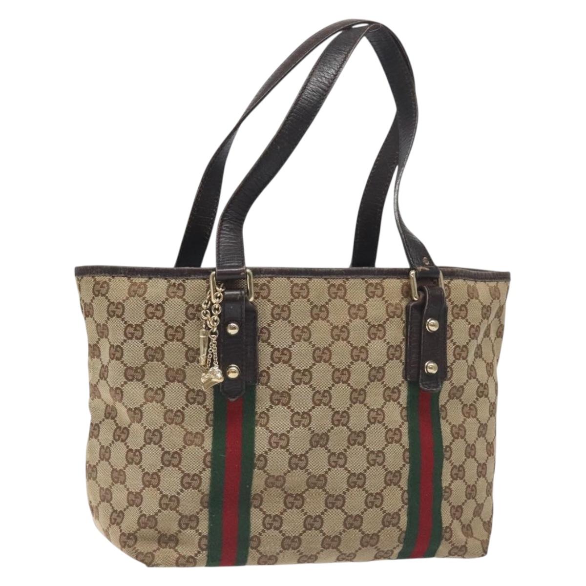 GUCCI GG Canvas Web Sherry Line Shoulder Bag Beige Gold 137396 Auth 131339