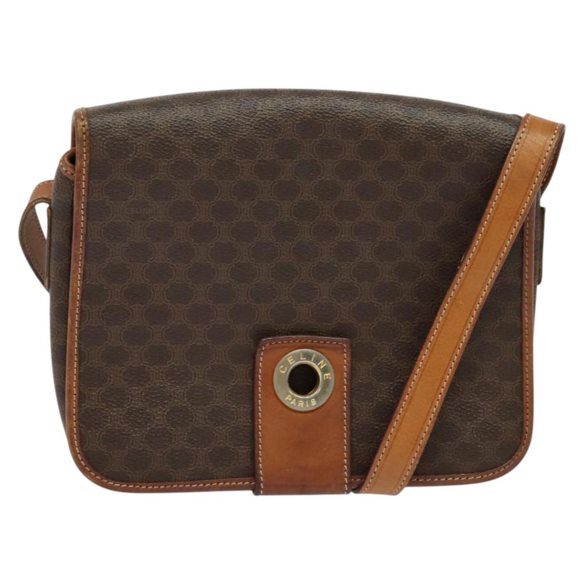 CELINE Macadam Canvas Shoulder Bag PVC Brown Gold Auth 131356