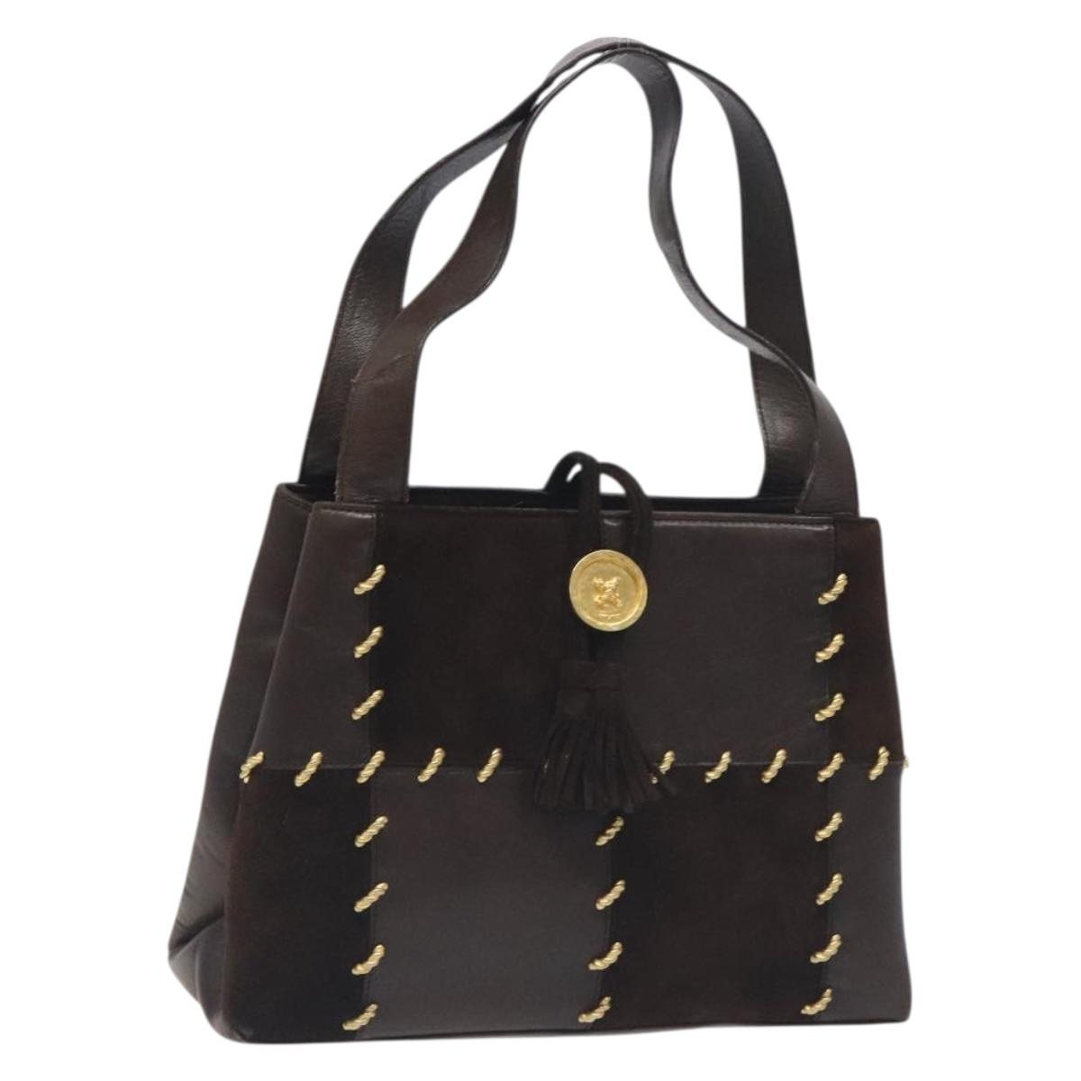 Salvatore Ferragamo Hand Bag Suede Leather Brown Gold Auth 131363