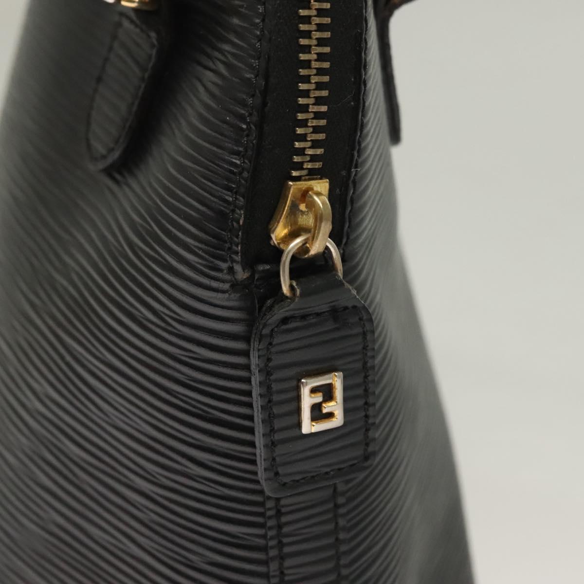 FENDI Hand Bag Leather 2way Black Gold Auth 131367