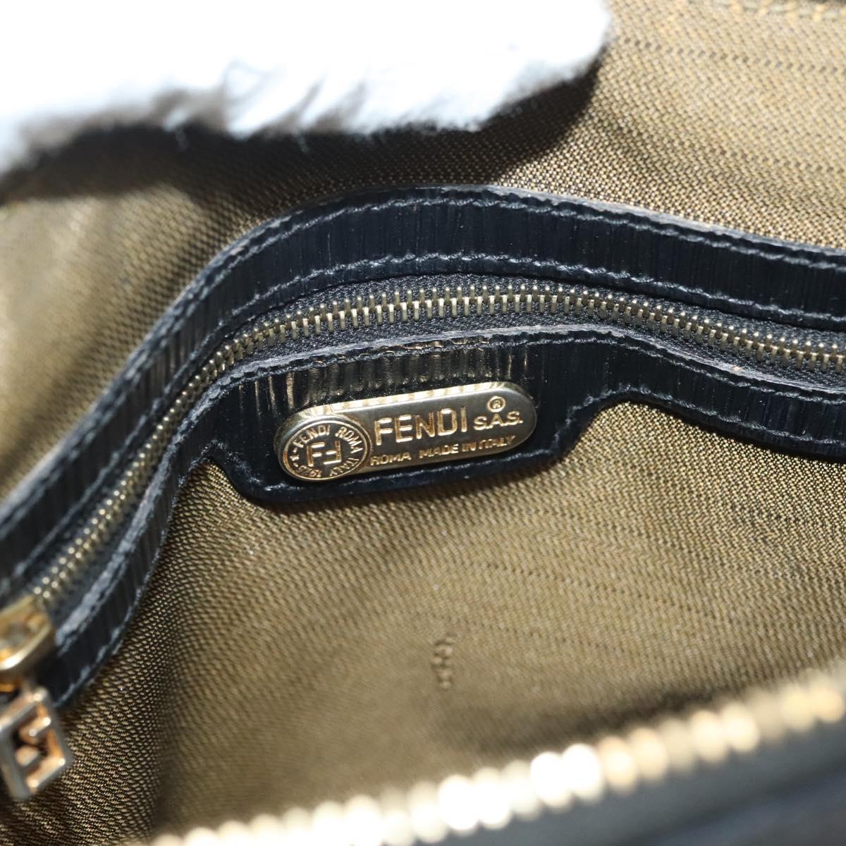 FENDI Hand Bag Leather 2way Black Gold Auth 131367