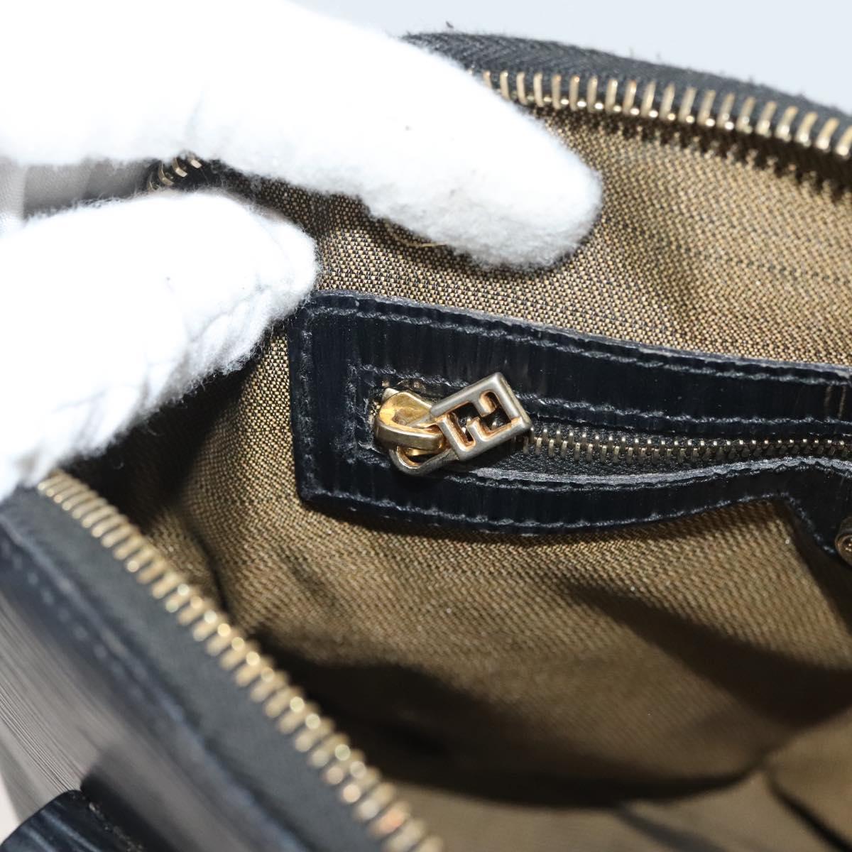 FENDI Hand Bag Leather 2way Black Gold Auth 131367