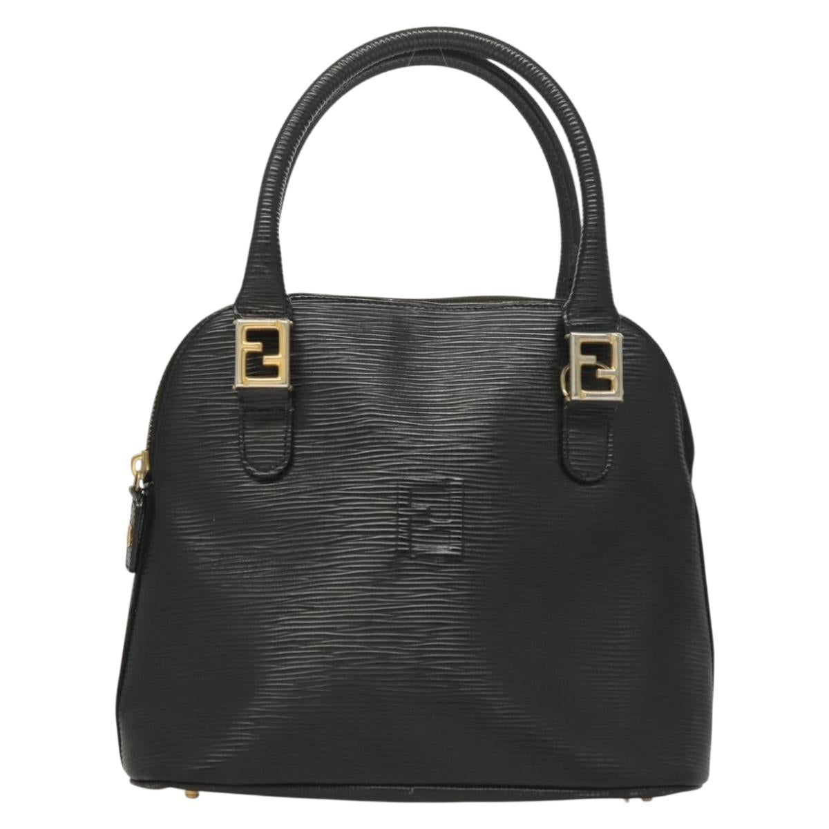 FENDI Hand Bag Leather 2way Black Gold Auth 131367