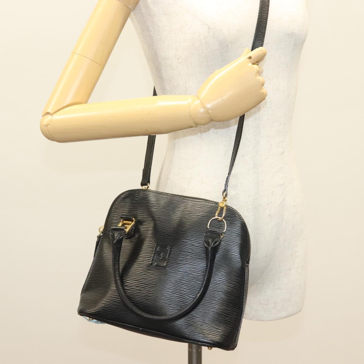 FENDI Hand Bag Leather 2way Black Gold Auth 131367