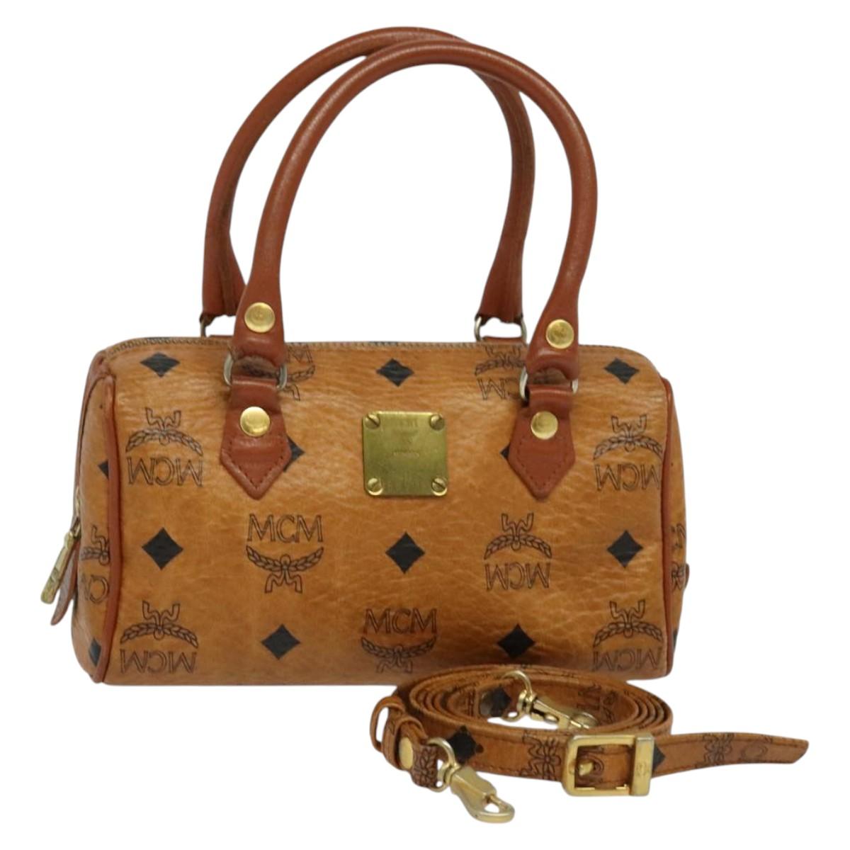MCM Logogram Vicetos Boston Bag PVC Leather 2way Brown Gold Auth 131370