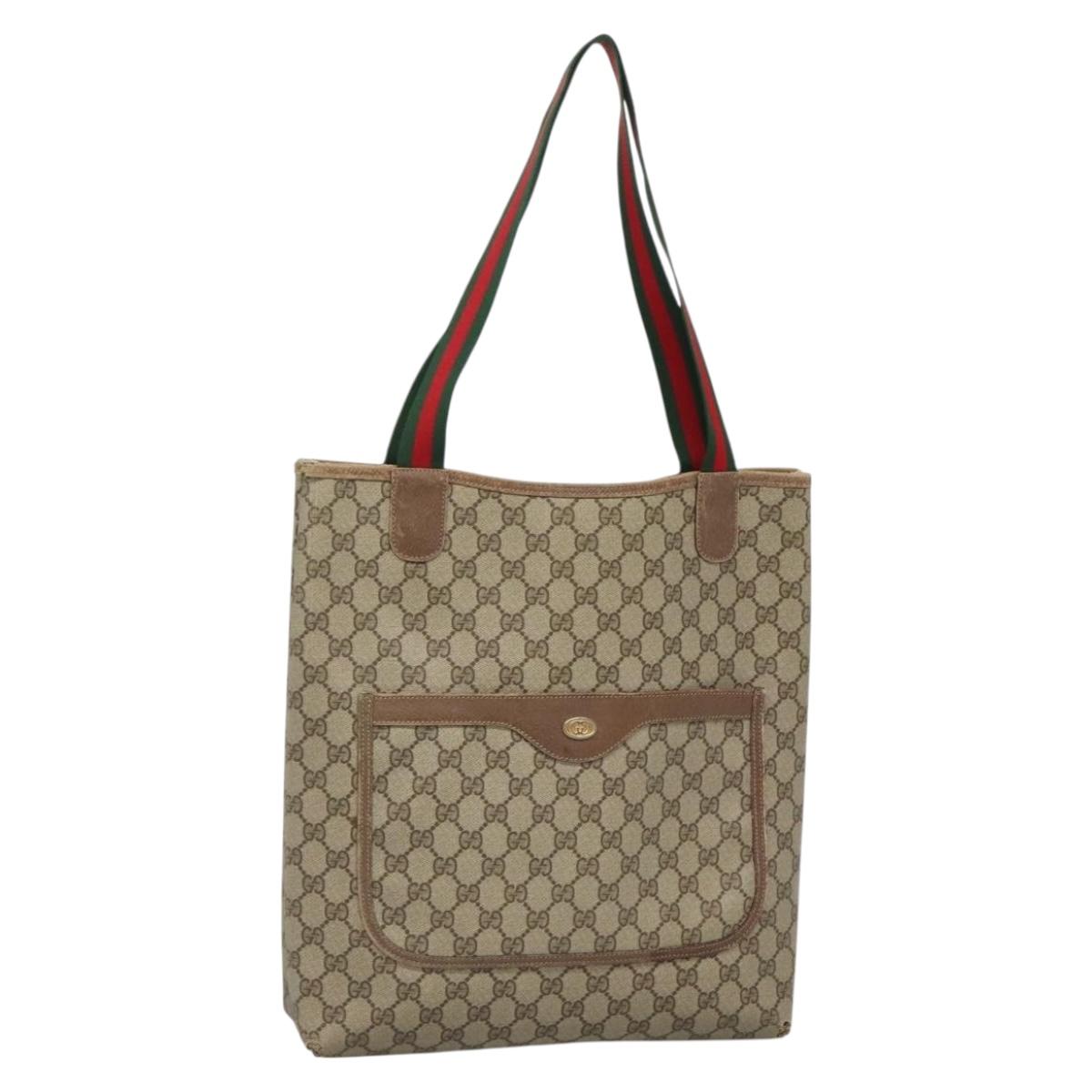 GUCCI GG Supreme Web Sherry Line Tote Bag PVC Beige Gold 39 02 003 Auth 131379