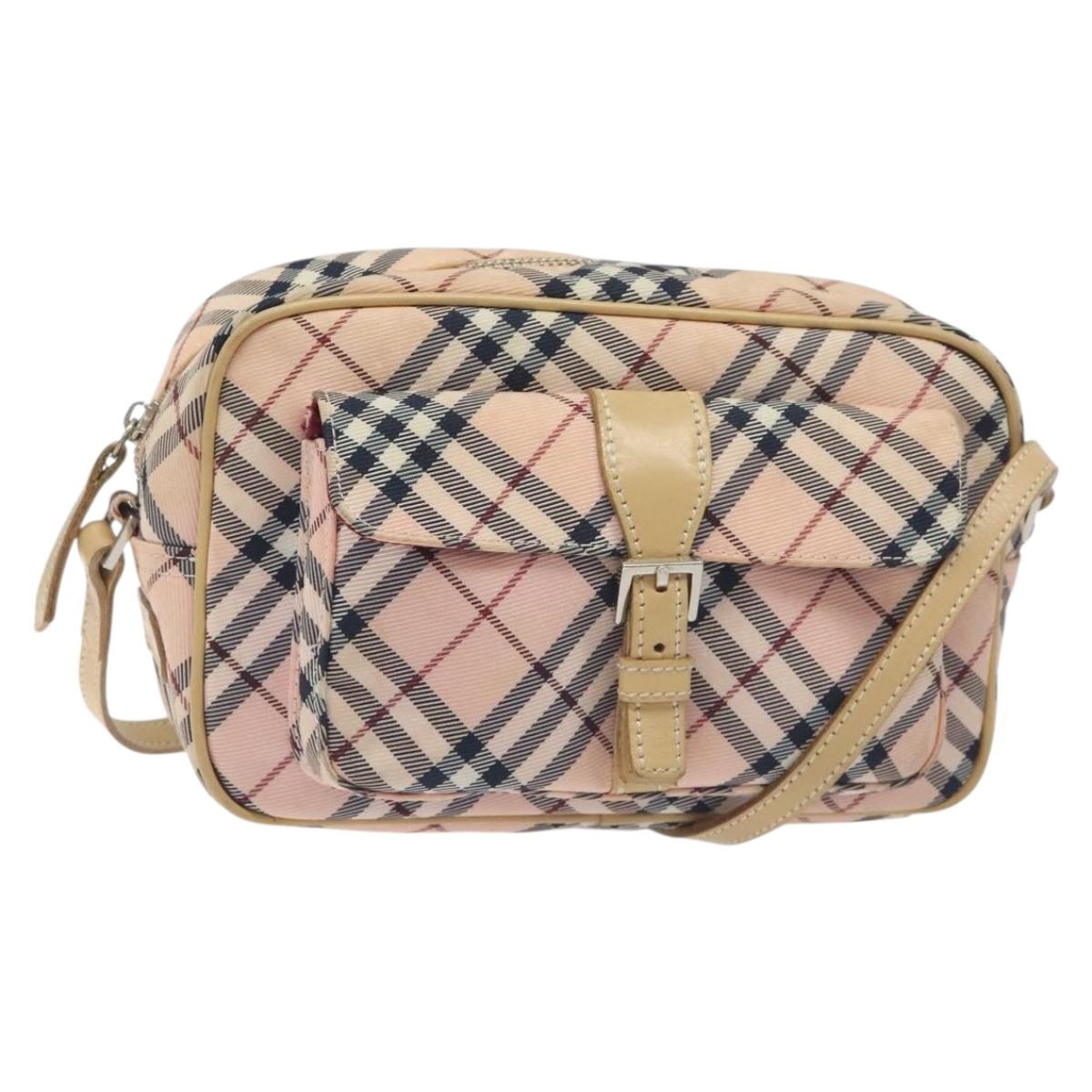 BURBERRY Nova Check Blue Label Shoulder Bag Nylon Pink Silver Auth 131383