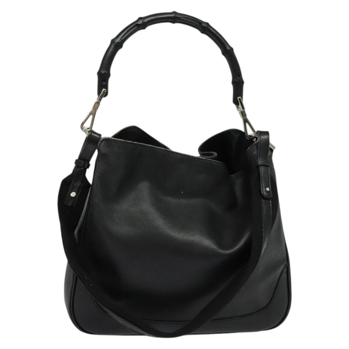 GUCCI Bamboo Hand Bag Leather 2way Black Silver 001 4095 Auth 131397