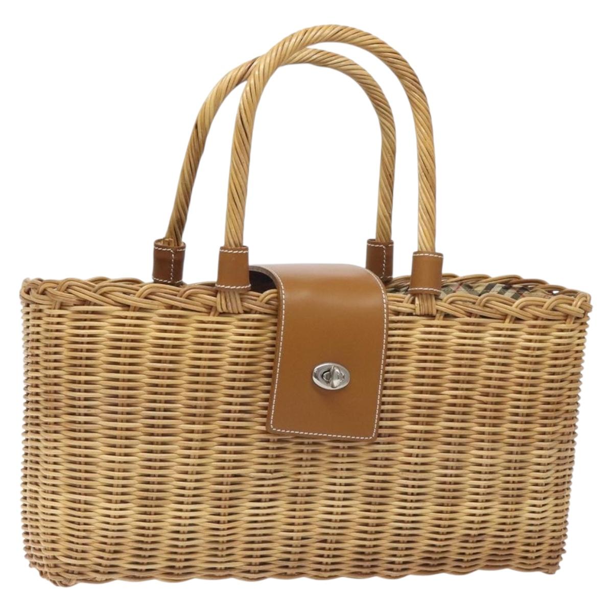 BURBERRY Hand Bag Wicker Beige Brown Auth 131420