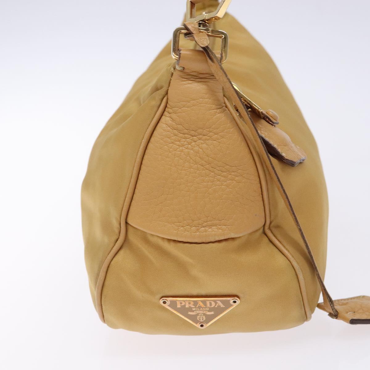 PRADA Shoulder Bag Nylon Beige Gold Auth 131423