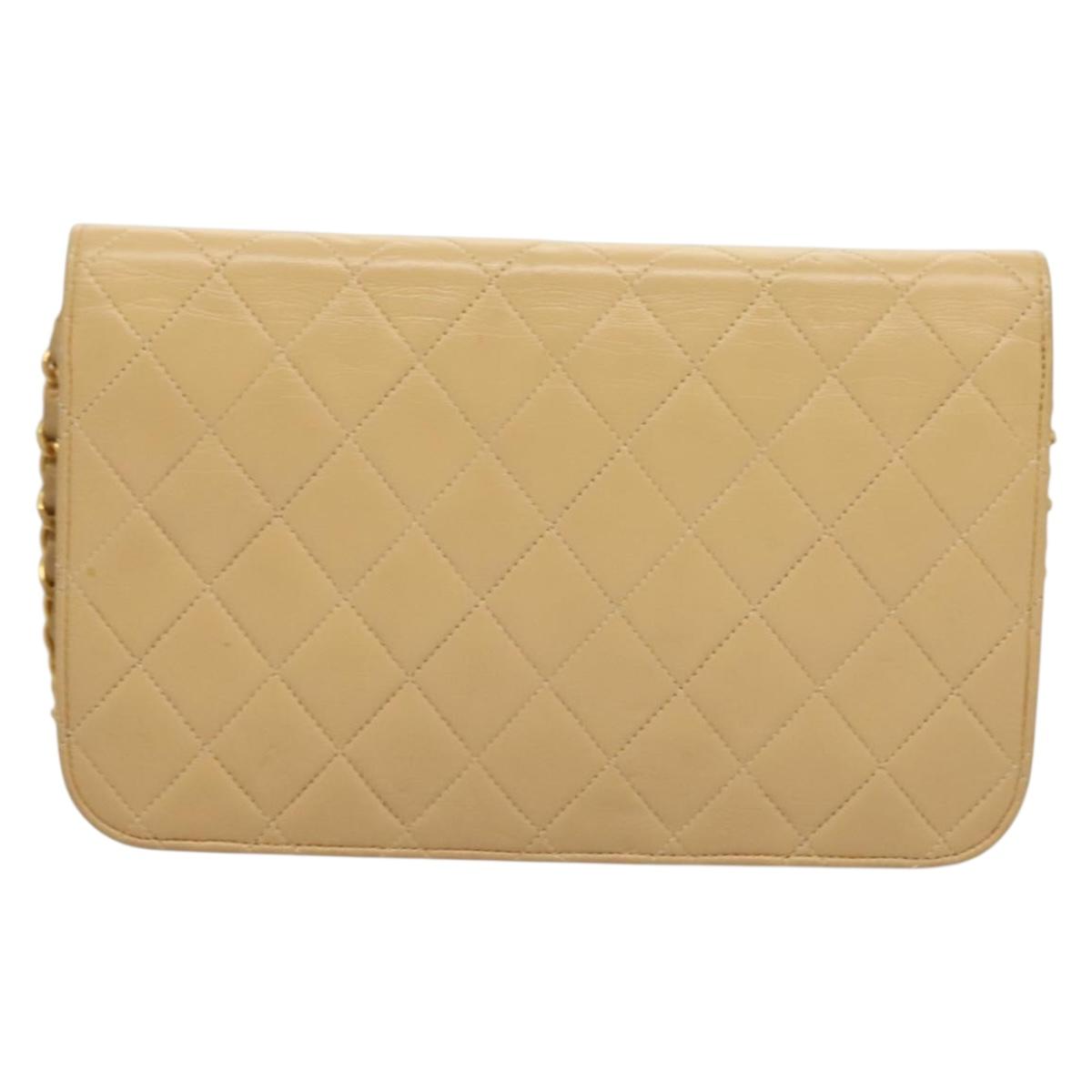 CHANEL Matelasse Chain Shoulder Bag Lamb Skin Beige Gold CC Auth 131435