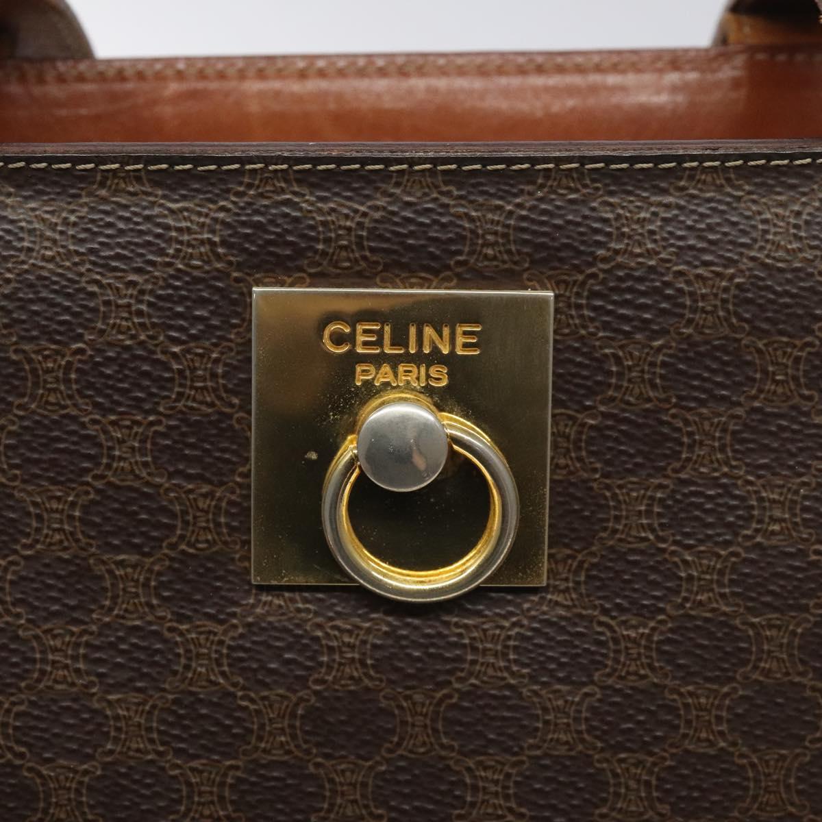 CELINE Macadam Canvas Shoulder Bag PVC Leather Brown Gold Auth 131465