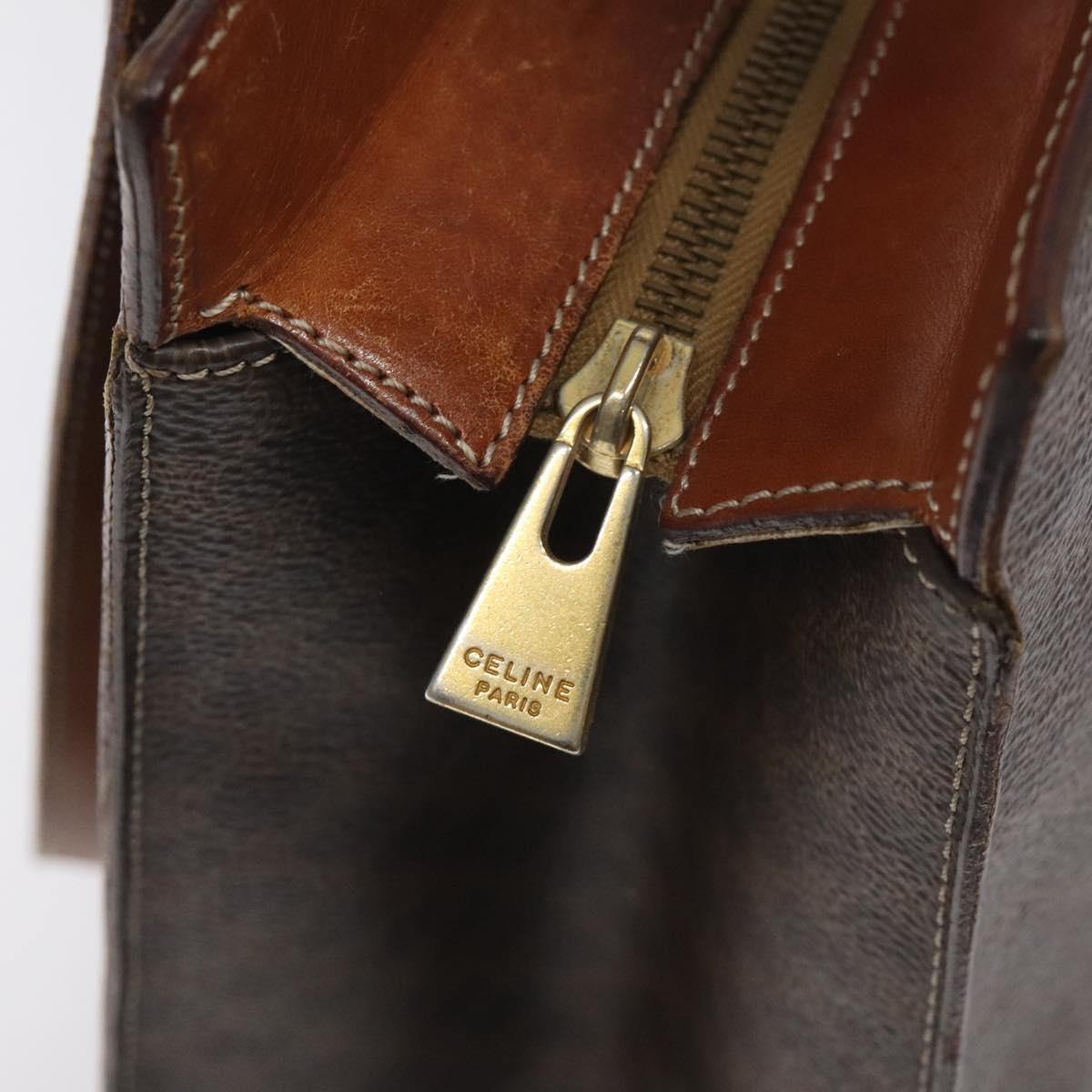 CELINE Macadam Canvas Shoulder Bag PVC Leather Brown Gold Auth 131465