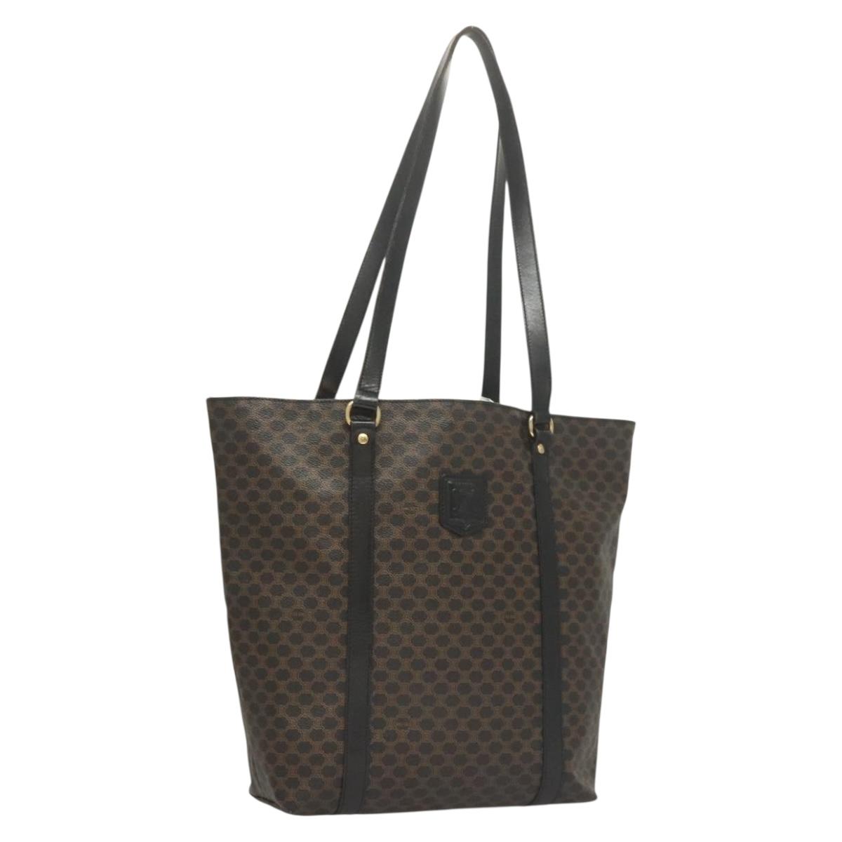 CELINE Macadam Canvas Tote Bag PVC Leather Black Gold Auth 131466