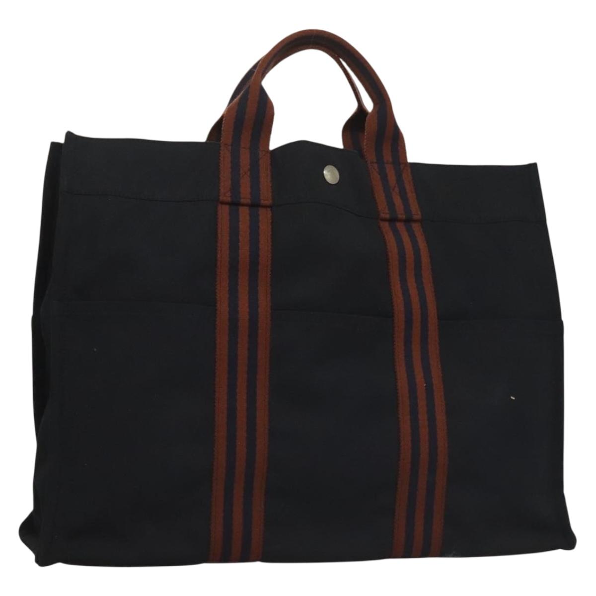 HERMES Fourre Tout GM Hand Bag Canvas Navy Silver Auth 131468