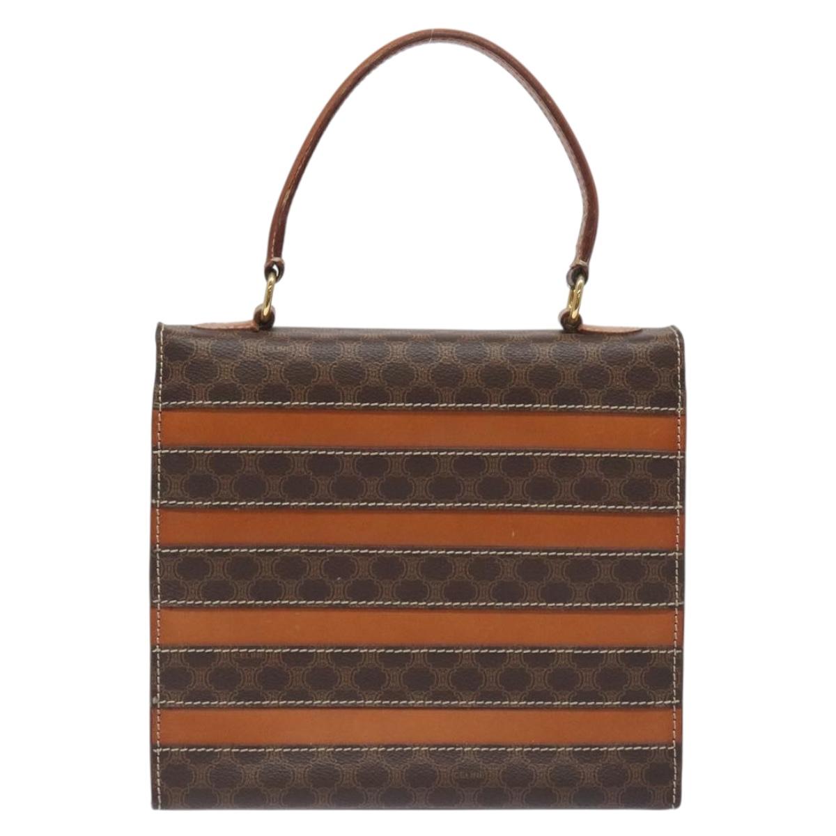 CELINE Macadam Canvas Hand Bag PVC Leather Brown Gold Auth 131478