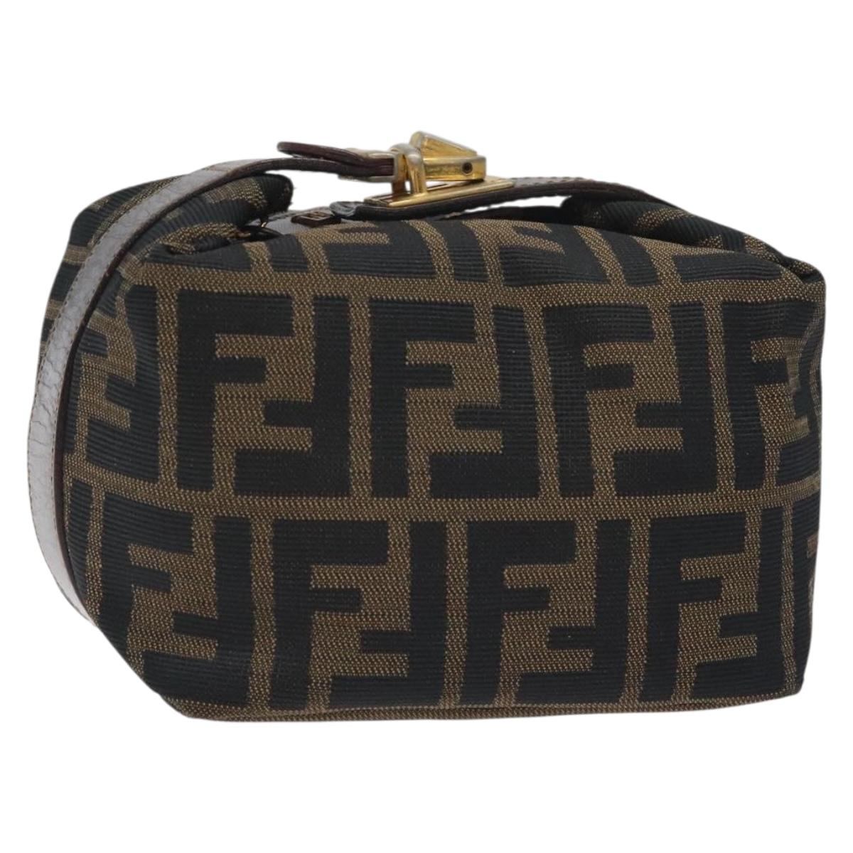 FENDI Zucca Canvas Pouch Black Brown gold Auth 131526