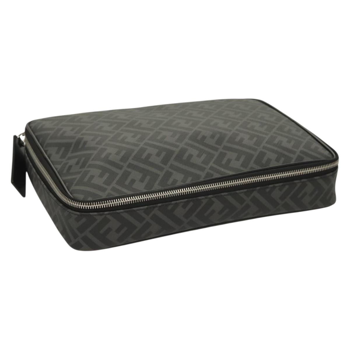 FENDI Zucca Canvas Clutch Bag Outlet Black Gray Auth 131527