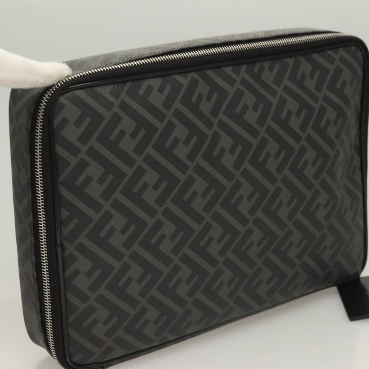 FENDI Zucca Canvas Clutch Bag Outlet Black Gray Auth 131527