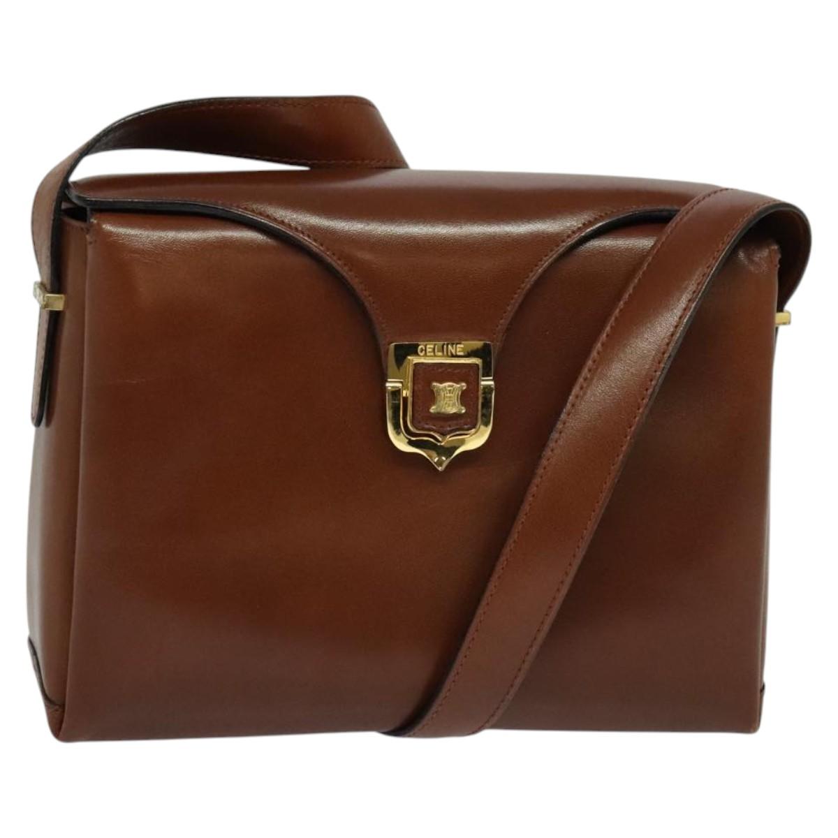 CELINE Shoulder Bag Leather Brown Gold Auth 131529