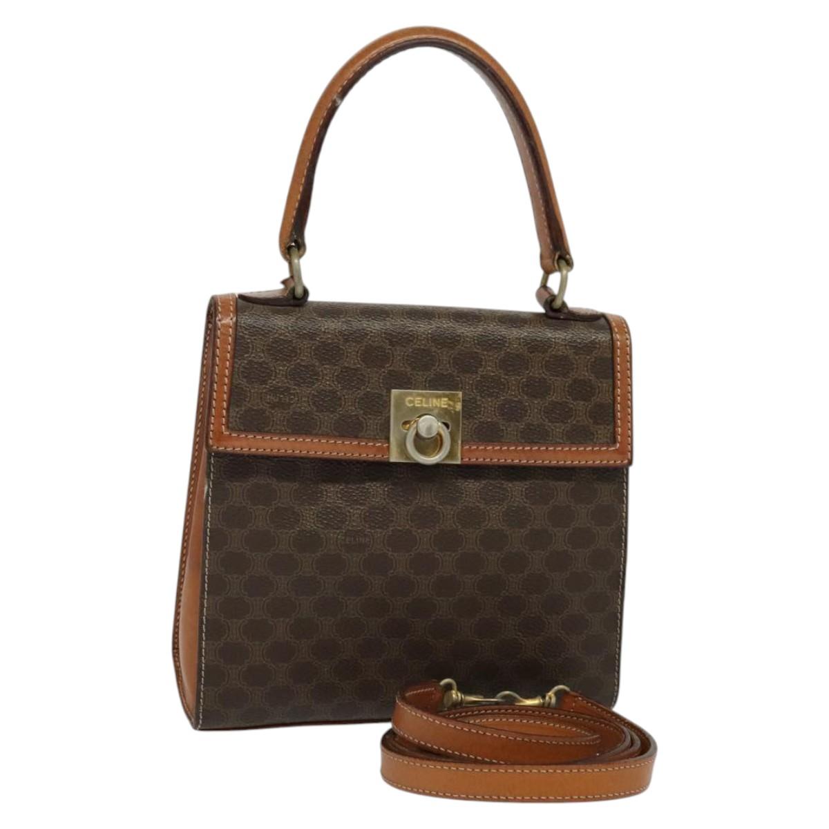 CELINE Macadam Canvas Hand Bag PVC Leather 2way Brown Gold Auth 131530