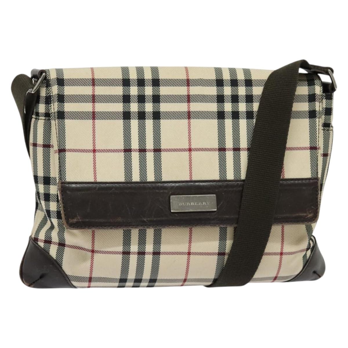 BURBERRY Nova Check Shoulder Bag Canvas Beige Silver Auth 131533
