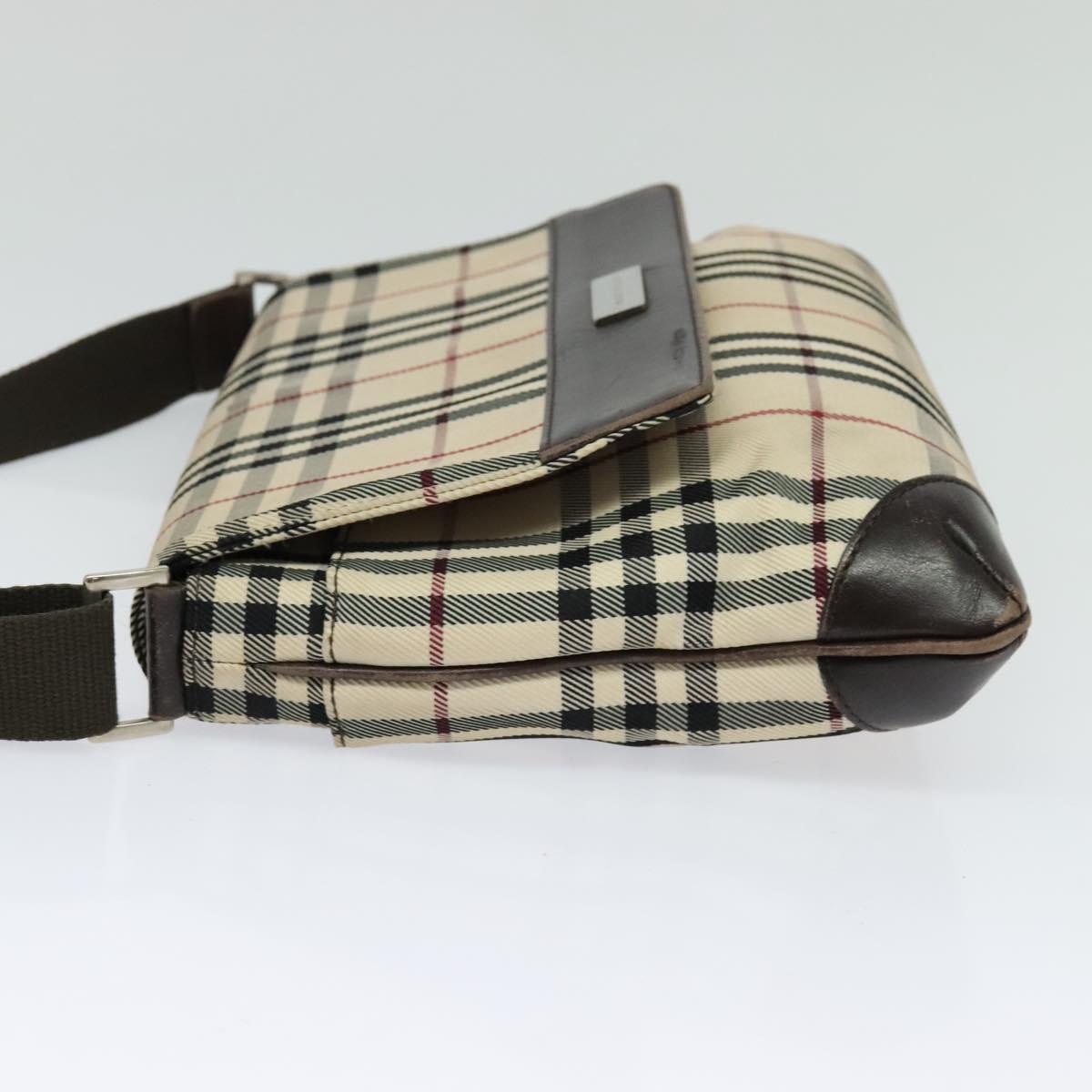 BURBERRY Nova Check Shoulder Bag Canvas Beige Silver Auth 131533