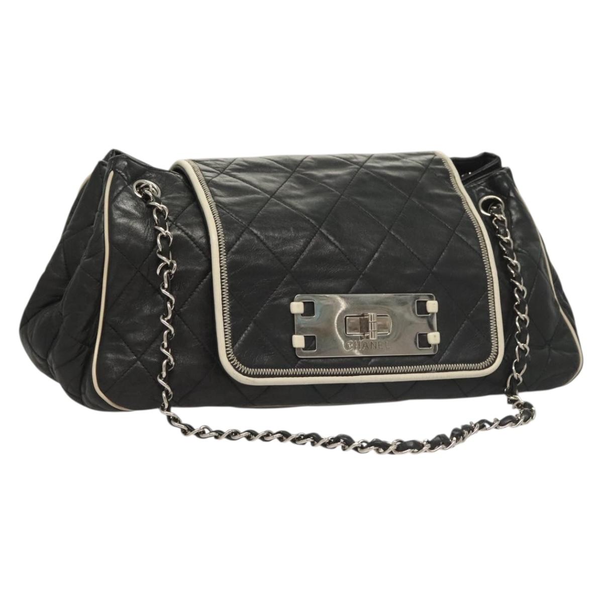 CHANEL Matelasse Chain Shoulder Bag Lamb Skin Black Silver CC Auth 131546