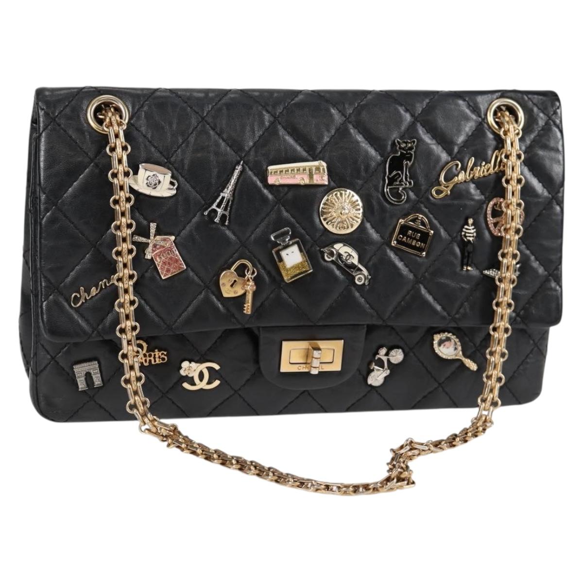 CHANEL Matelasse Chain Shoulder Bag Calf Skin Black CC Auth 131547M
