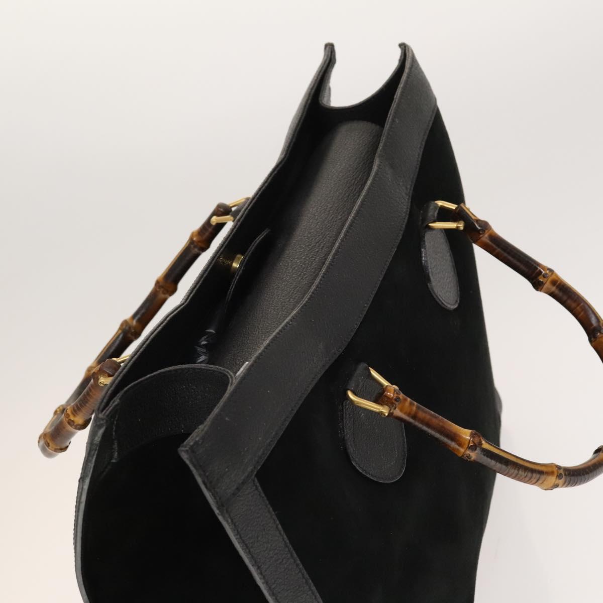 GUCCI Bamboo Hand Bag Suede Leather Black Gold Auth 131557