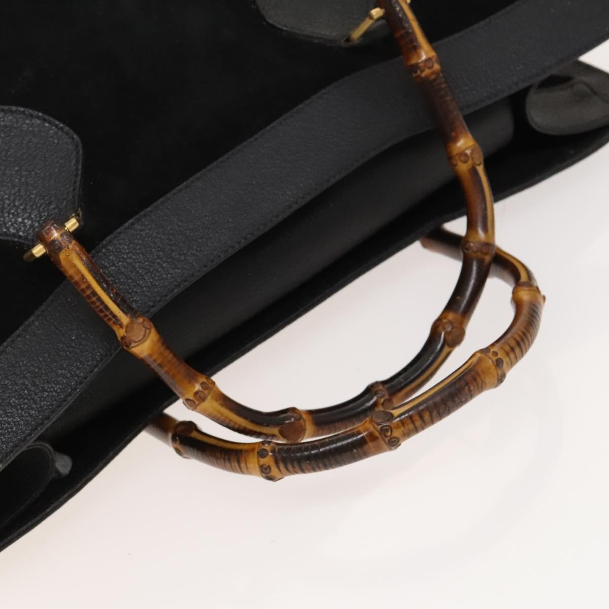 GUCCI Bamboo Hand Bag Suede Leather Black Gold Auth 131557