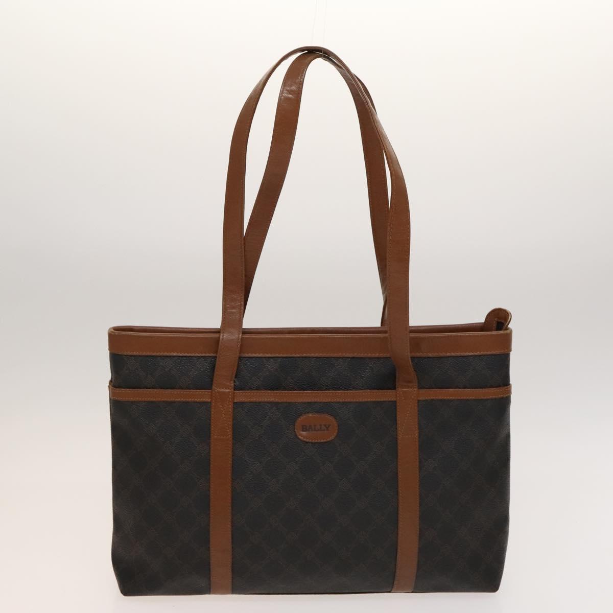 BALLY Hand Bag Leather PVC 2Set Black Brown gold Auth 131567