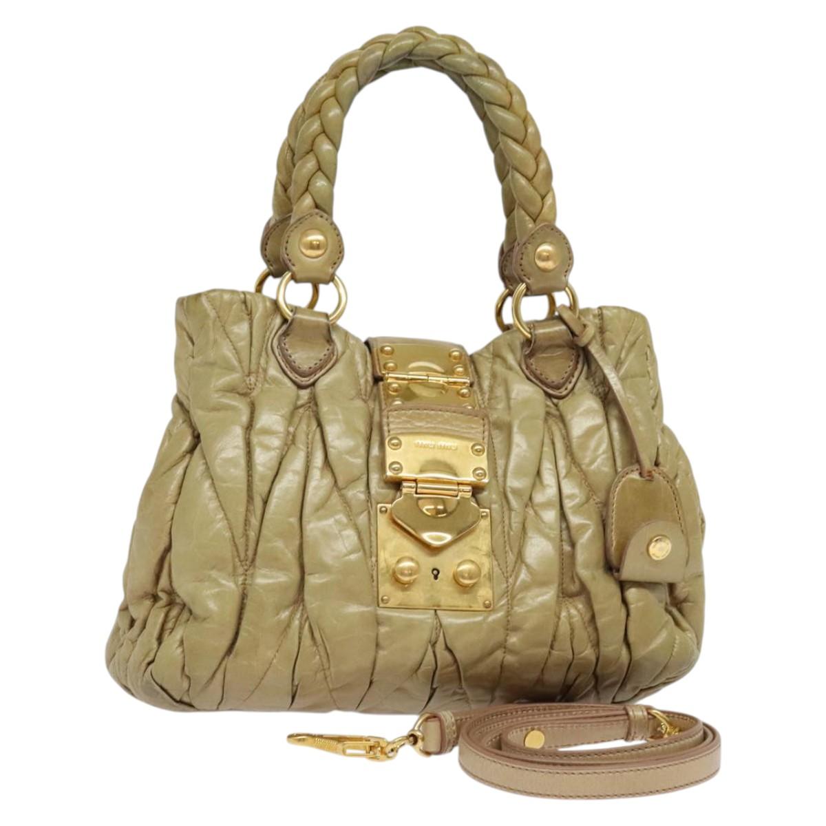 Miu Miu Matelasse Hand Bag Leather 2way Beige Gold Auth 131606