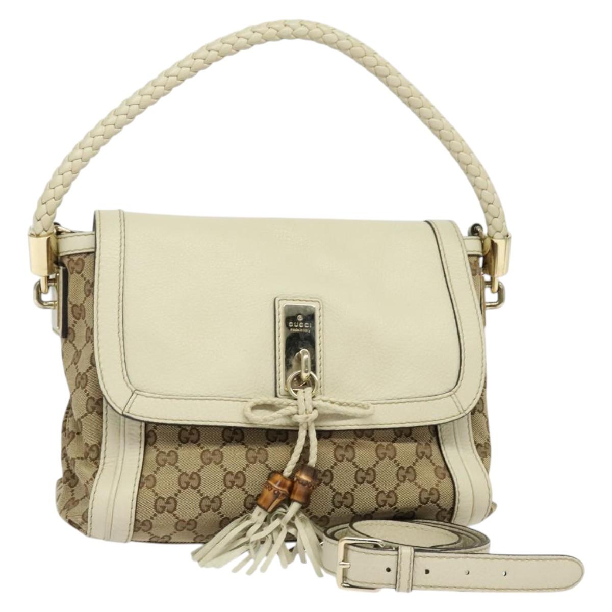 GUCCI GG Canvas Shoulder Bag 2way Beige Gold 282301 Auth 131609