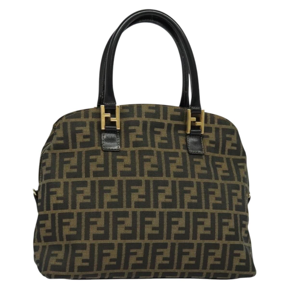FENDI Zucca Canvas Hand Bag Black Brown Auth 131613